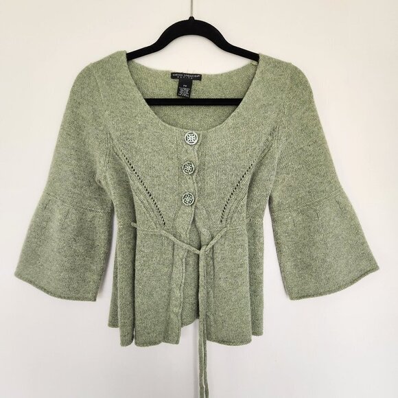 Sarah Spencer Sweaters - Sarah Spencer Lambs'wool Angora Rabbit Hair Bell Sleeve Peplum Cinced Sweater PM